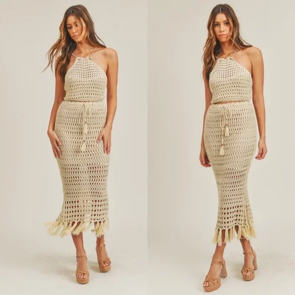 🦃BLACK FRIDAY SALE🦃 You In Tulum Crochet Fringe Midi Skirt - Picture 6 of 6